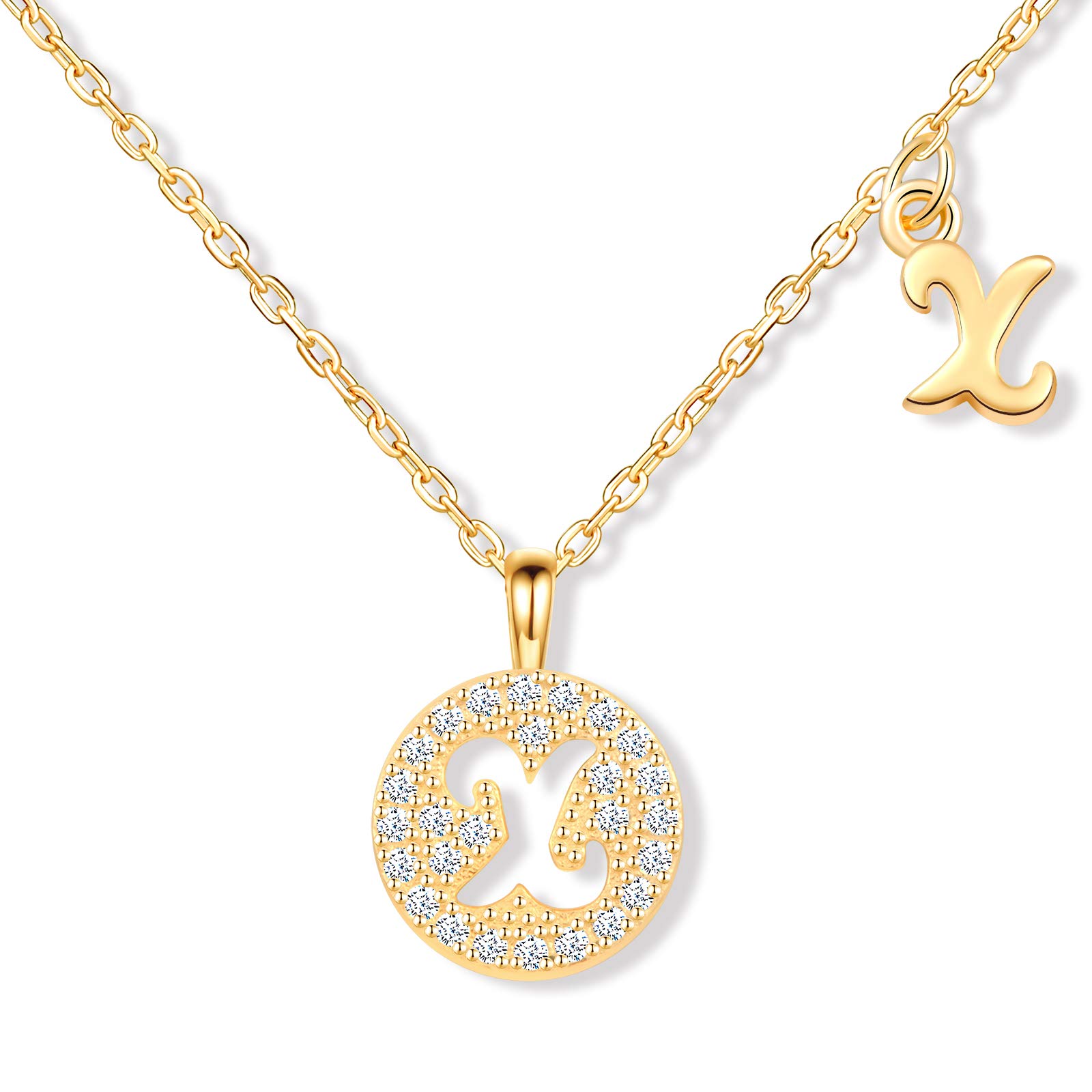 MicLee Women's girl's Necklace pendant, 925 Sterling Silver necklace, Fashion letter diamond necklace, Gold the letter X necklace pendant, Inlaid zircon, beautiful and shining pendant