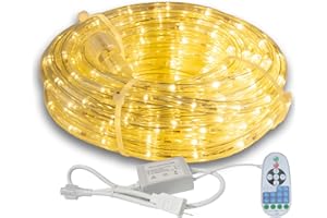 beatineon 33FT Rope Lights Outdoor with Remote,Cuttable Connectable,300LEDs Strip Lights with Adjustable Brightness Waterproof with Plug for Patio,Christmas Decoration (Warm White)