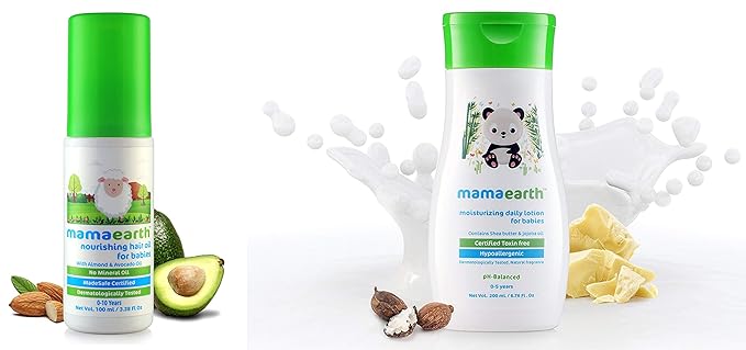 Mamaearth Nourishing Hair Oil for Babies 100ml (0-10 Years) & Daily Moisturizing Lotion, 200ml