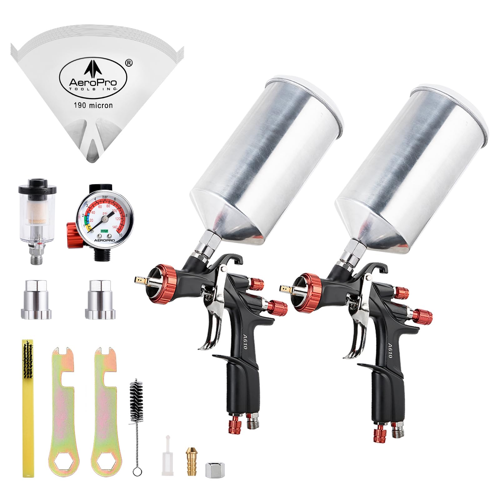 Photo 1 of AEROPRO Tools R500 LVLP Double Air Spray Gun Kit with 1000cc Aluminum Cup, A610 Paint Guns Automotive, Car Paint Gun Sprayer, Paint Gun for House Painting, Car, Furniture, Varnish and Top Coat