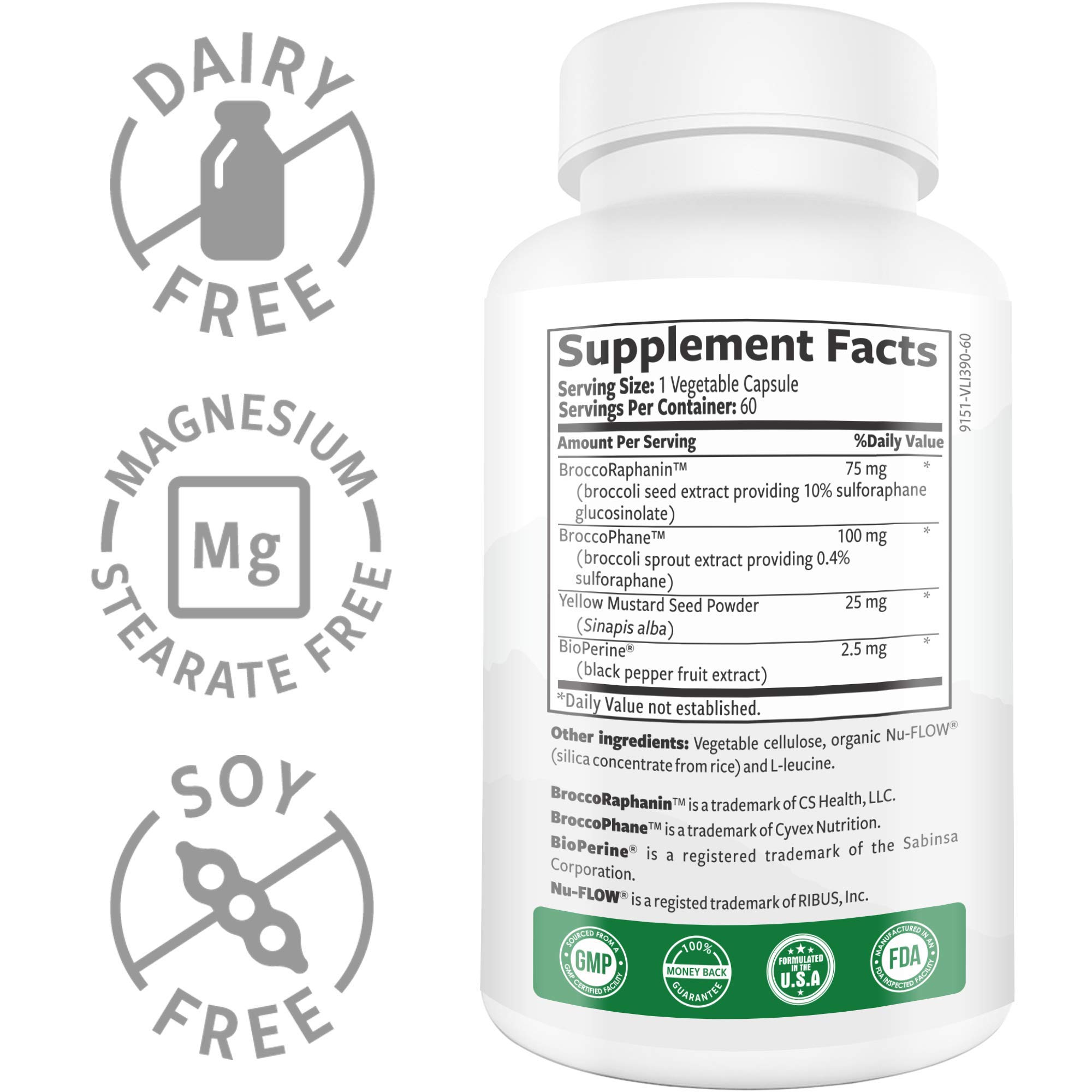 Sulforaphane Supplement 75mg with Myrosinase, Broccoli Seeds, Broccoli