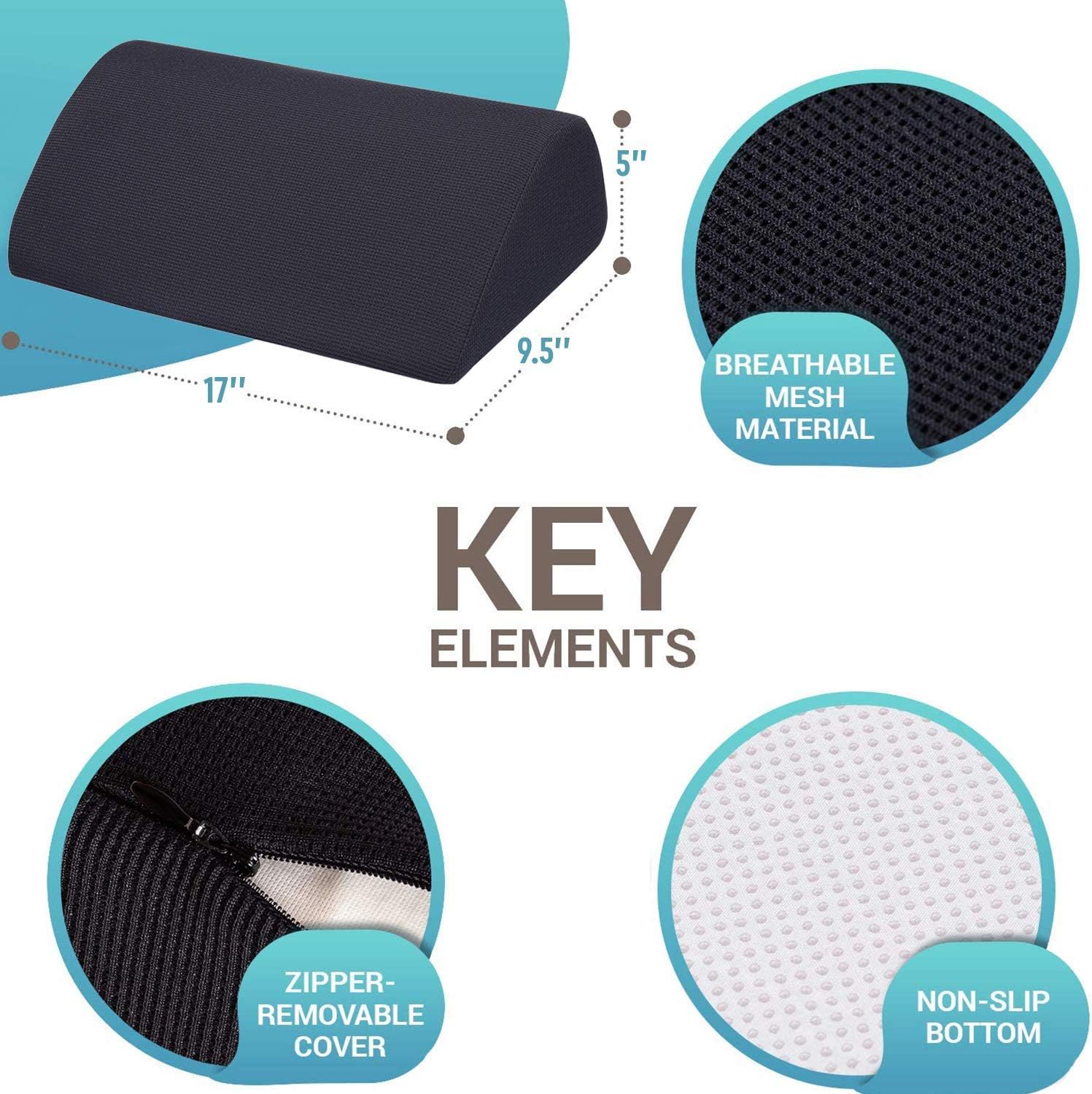 Foot Rest Under Desk Cushion - Teardrop Curve Design - Ergonomic Pad for Extra Leg Support - Breathable Mesh Cover - Non-Slip Bottom - Foot Stool for Home and Office : Office Products