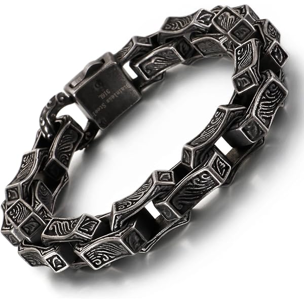 CoolSteelAndBeyond Men’s Lion Head Tribal Curb Chain Bracelet — Stainless Steel Biker-Style Bracelet