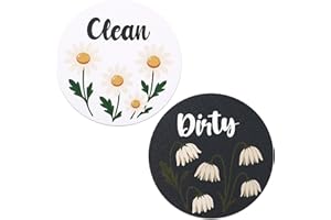2pcs Dishwasher Clean Dirty Magnet Sign, Flower Double Sided Reversible Magnetic Clean Dirty Indicator for Kitchen Refrigerat