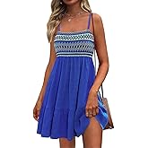 PRETTYGARDEN Womens Summer Dresses 2026 Paisley Spaghetti Strap Sleeveless Smocked A Line Boho Mini Dress with Pockets