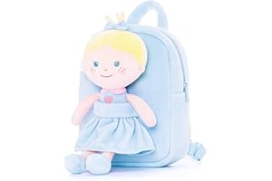 Onetoo Toddler Backpack Kids Backpacks with Soft Tanned Baby Dolls in Blue Heart Dress 9.5"