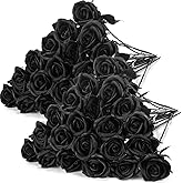 Hotop 40 Pcs Rose Artificial Flowers Bulk with Long Stem,Realistic Silk Fake Roses Bouquet for Home Wedding Centerpieces Party Table Decoration Valentines Gifts(Solid Black)