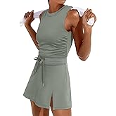 Caracilia Women Athletic Dress Tennis Active Workout Sleeveless Fitted Slit Summer Mini Golf Romper Dresses Built in Shorts
