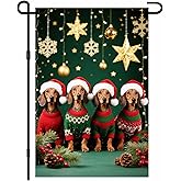 IVN Christmas Dachshund Dog Garden Flag 12x18 Inches Double Sided Sausage Dog In Sweater Winter Holiday Yard Outdoor Decoration Garden Porch Lawn Patio Home Farmhouse Welcome Banner