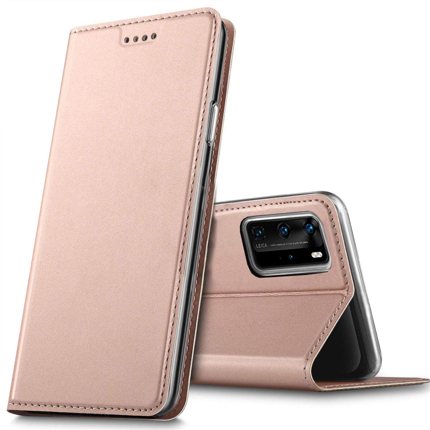 Verco Case compatible with Huawei P40 Pro, Flip Wallet Cover with Magnetic Closure for Huawei P40 Pro Phone Case - rose gold