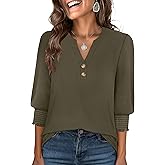 ANRABESS Womens Tops 3/4 Sleeve Henley V Neck Soft Blouses Dressy Casual Work Business Shirts 2026 Spring Fashion Clothes