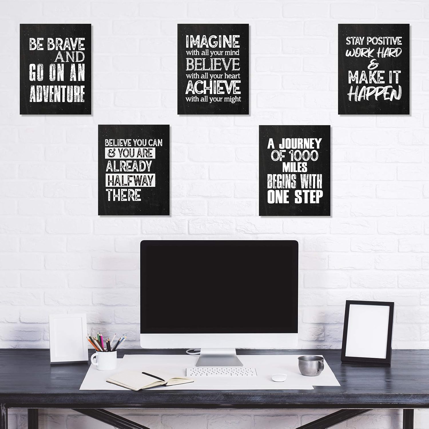 10 Pieces Inspirational Posters Motivational Quote Posters Positive Affirmation Art Posters with 80 Glue Point Dots for Classroom Living Room Office Decorations (Black White - Image 5