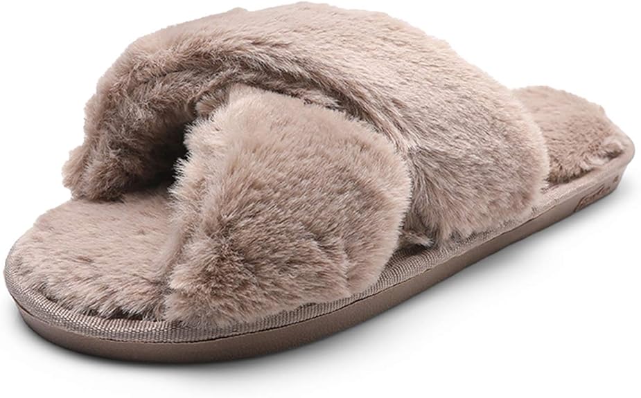 Ladies' Cross Band Slippers Womens Open Toe Soft Plush Slippers Furry