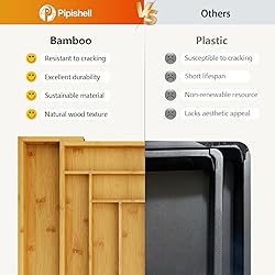 Pipishell Bamboo Silverware Organizer, Expandable