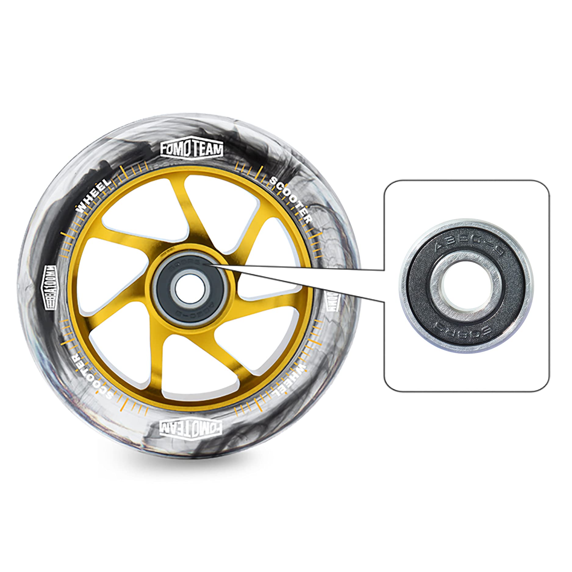 Pro Stunt Scooter Wheels 100mm24mm Watercolor Effect with ABEC-9 Bearings Installed 2-Pack Scooter Replacement Wheels (Black PU Gold Core)