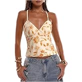 SOLY HUX Women's Y2K Sequin Cami Top Criss Cross Backless Going Out Tops | V Neck, Spaghetti Strap, Party, Concert Outfits