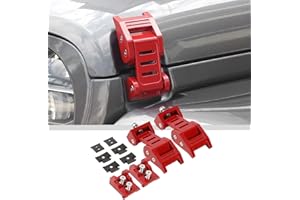 JWWY for Jeep Wrangler Hood Latches Clamp Aluminum Stainless Steel Hood Catch Fastene with Lock Kit Compatible with Jeep Wrangler JK/JKU 2007-2017, JL/JLU 2018-2025+&Gladiator JT 2020-2025+ 4xe Red B