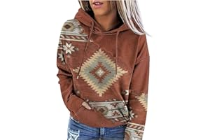 SMIDOW Women's Western Aztec Ethnic Style Hooded Sweatshirts Casual Folk Pullover Long Sleeve Pocket Hoodies