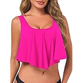 Aderea Women's Bikini Top Tankini Tops Push Up Bathing Suit Top Flounce Swimsuit Tops Swim Bra for Large Bust