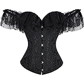 ADELCE Women's Lace Up Gothic Bustier Corsets With Strap Ruched Sleeves Renaissance Corset