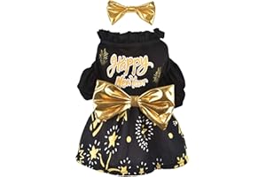 FLAdorepet Dog Happy New Year Dress with Hair Bow,Big Bow Holiday Small Pet Clothes Puppy Skirt Cat Costume Outfits for Small Medium Dogs Girl(Happy New Year, L)