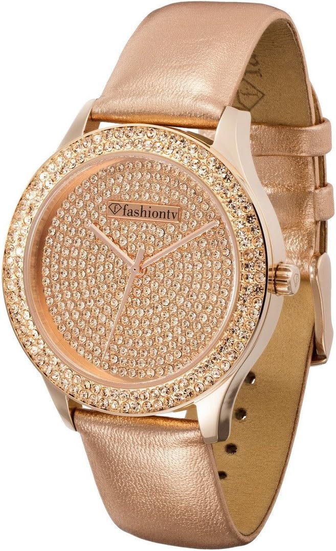 Women Dress Watch Rhinestone Inlaid Dial & Case Fashion Luxury Quartz watch leather Watch Band Rose Gold
