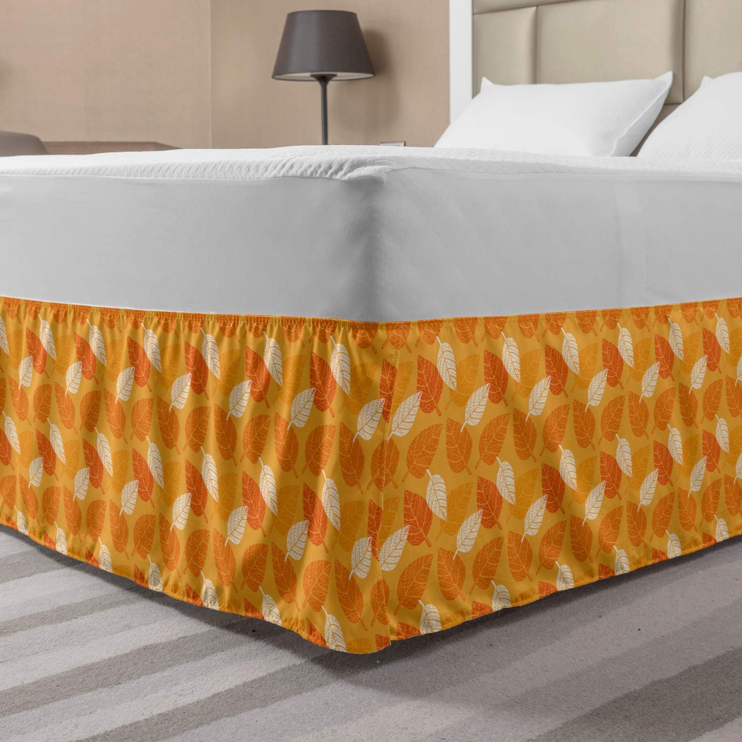 Ambesonne Burnt Orange Elastic Bed Skirt, Autumn Leaves