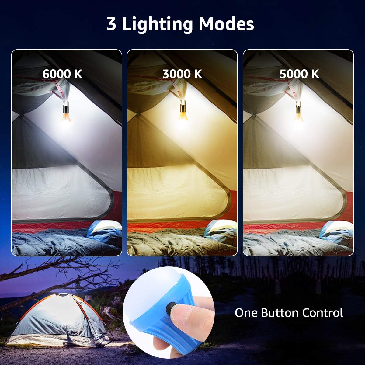 Lepro LED Camping Light Bulbs Tent Lamp with Clip Hook, Portable Hanging Lantern Battery Powered Emergency Light for Hurricane, Power Outage, Mini Camper Light for Hiking, Backpacking, Fishing, 4 Pack: Home Improvement