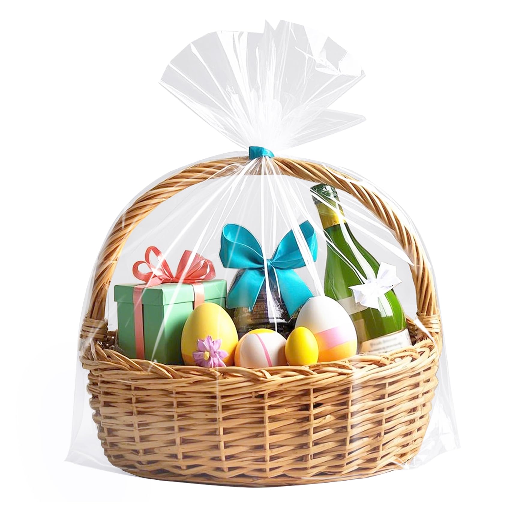 Morepack Large Cellophane Bags,26x32 Inch Big Clear Basket Bags 10 Pieces Cellophane/Cello Wrap for Gift Baskets