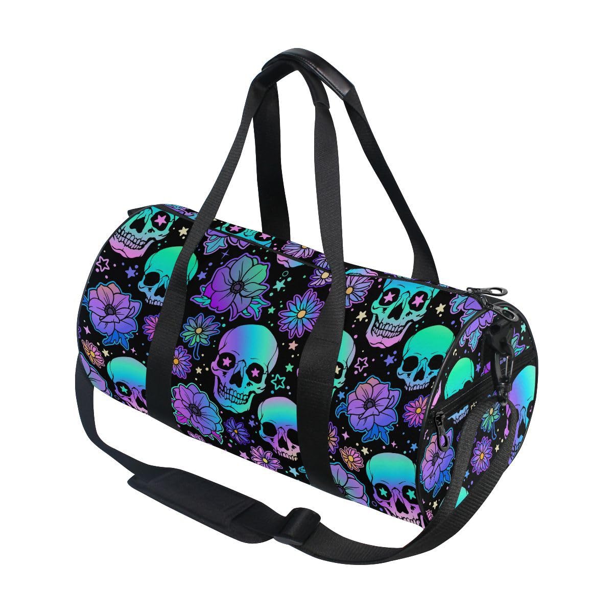 ALAZA Gym Bag Travel Bag Womens Mens for Travel Sports Camping Yoga Swim, Funny Skulls Small Round Foldable Duffle Bag with Shoulder Strap Top Handle