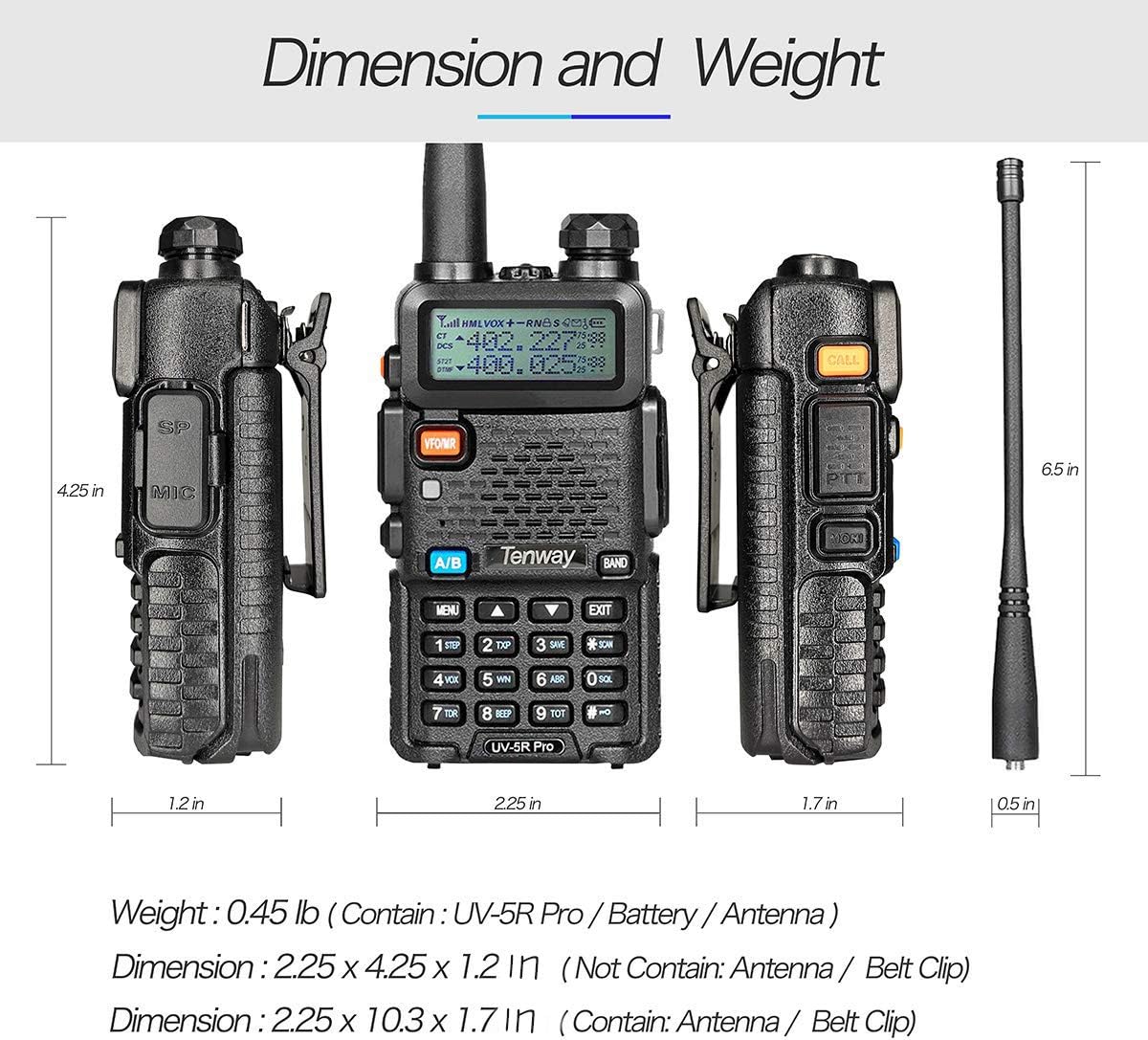 Ham Radio Walkie Talkie UV-5R Pro 8-Watt Dual Band Two Way Radio with one More 3800mAh Battery and Handheld Speaker Mic and NA-771 Antenna and USB Programming Cable: Car Electronics