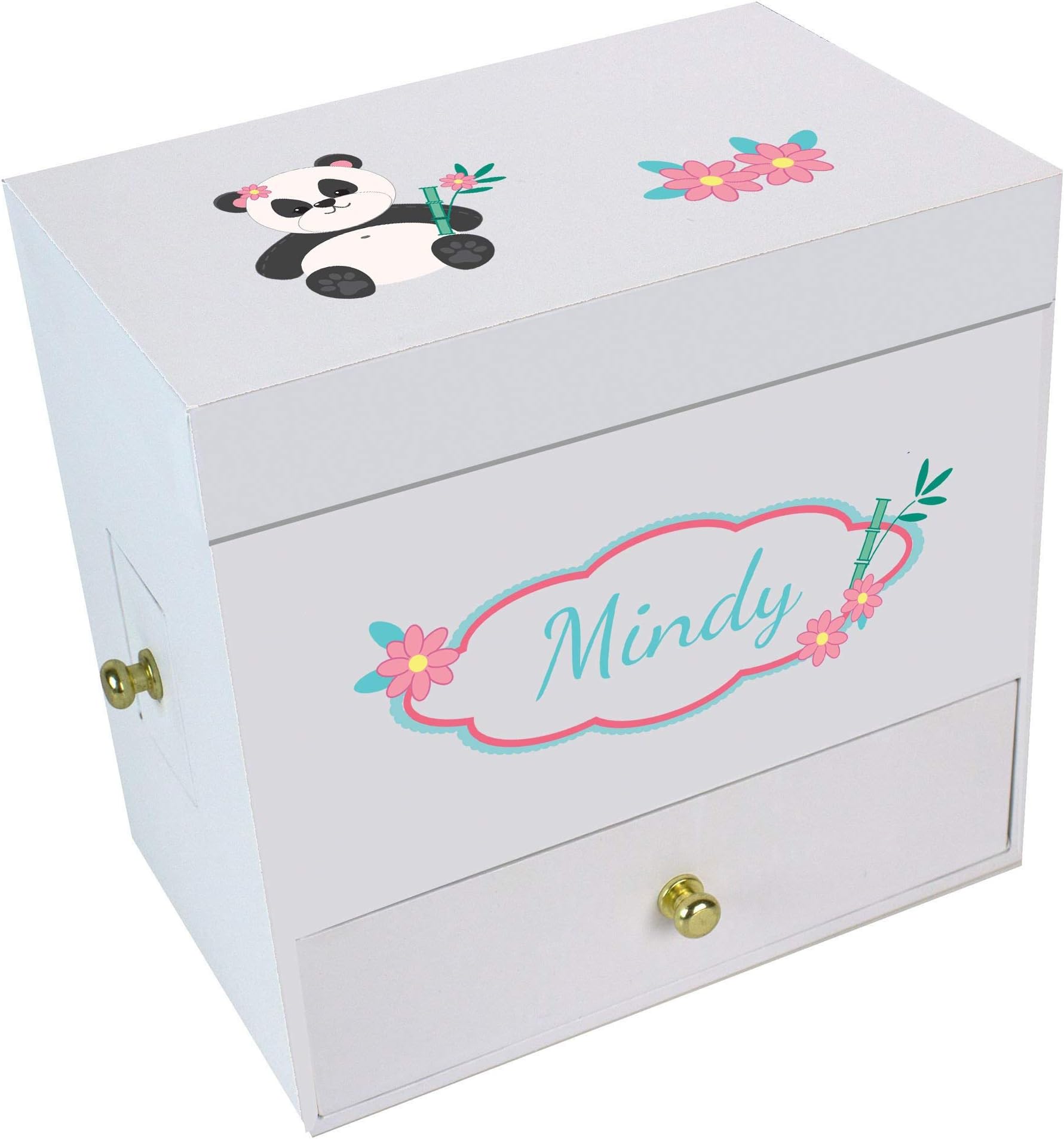 Personalized Panda Bear Deluxe Storage Musical Ballerina Jewelry Box twirling dancer