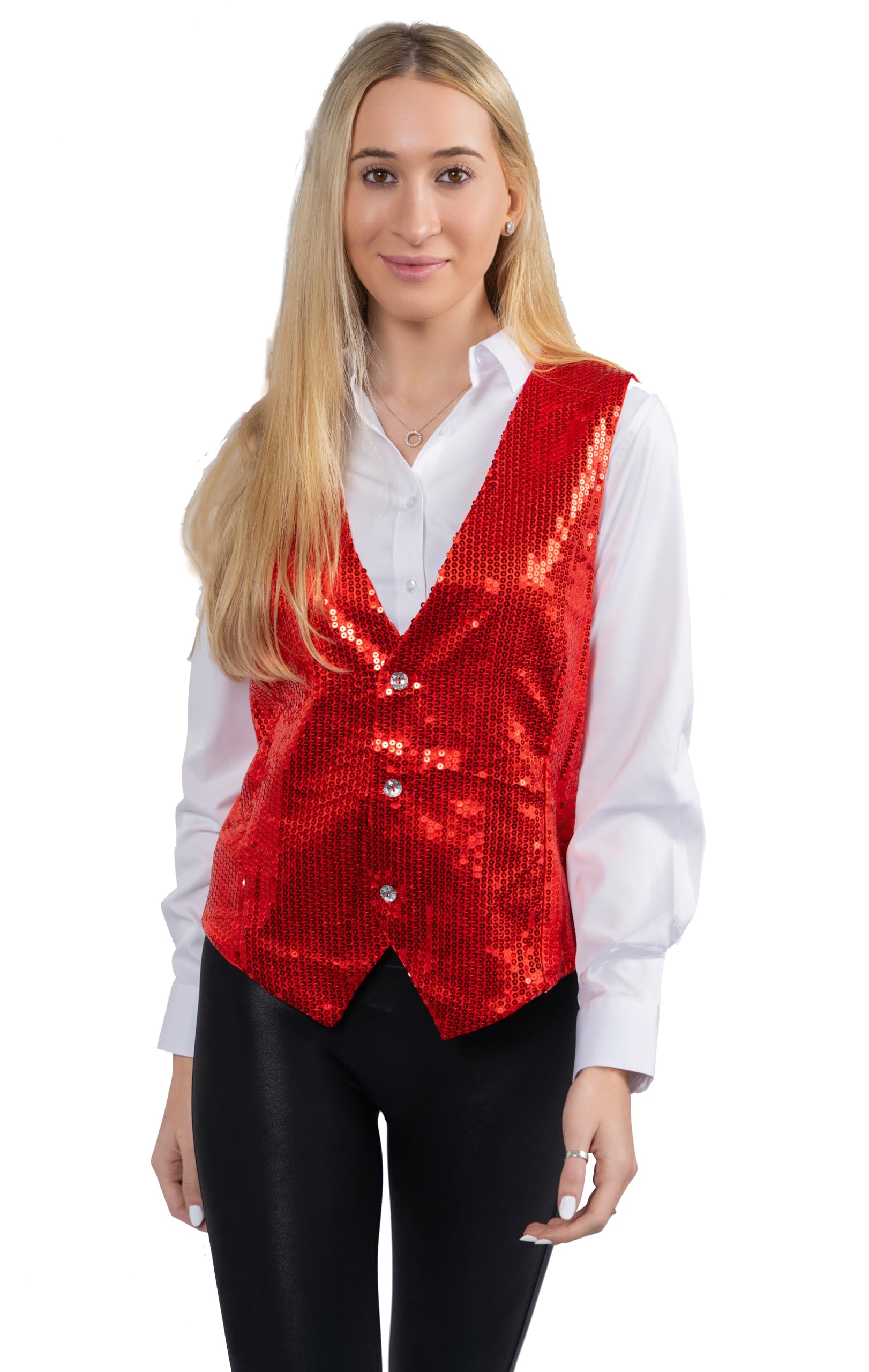 Dress Up America Sequin Vest - Adults Shiny Dance Vest - Sparkly Waistcoat For Adults - Red Party Costume
