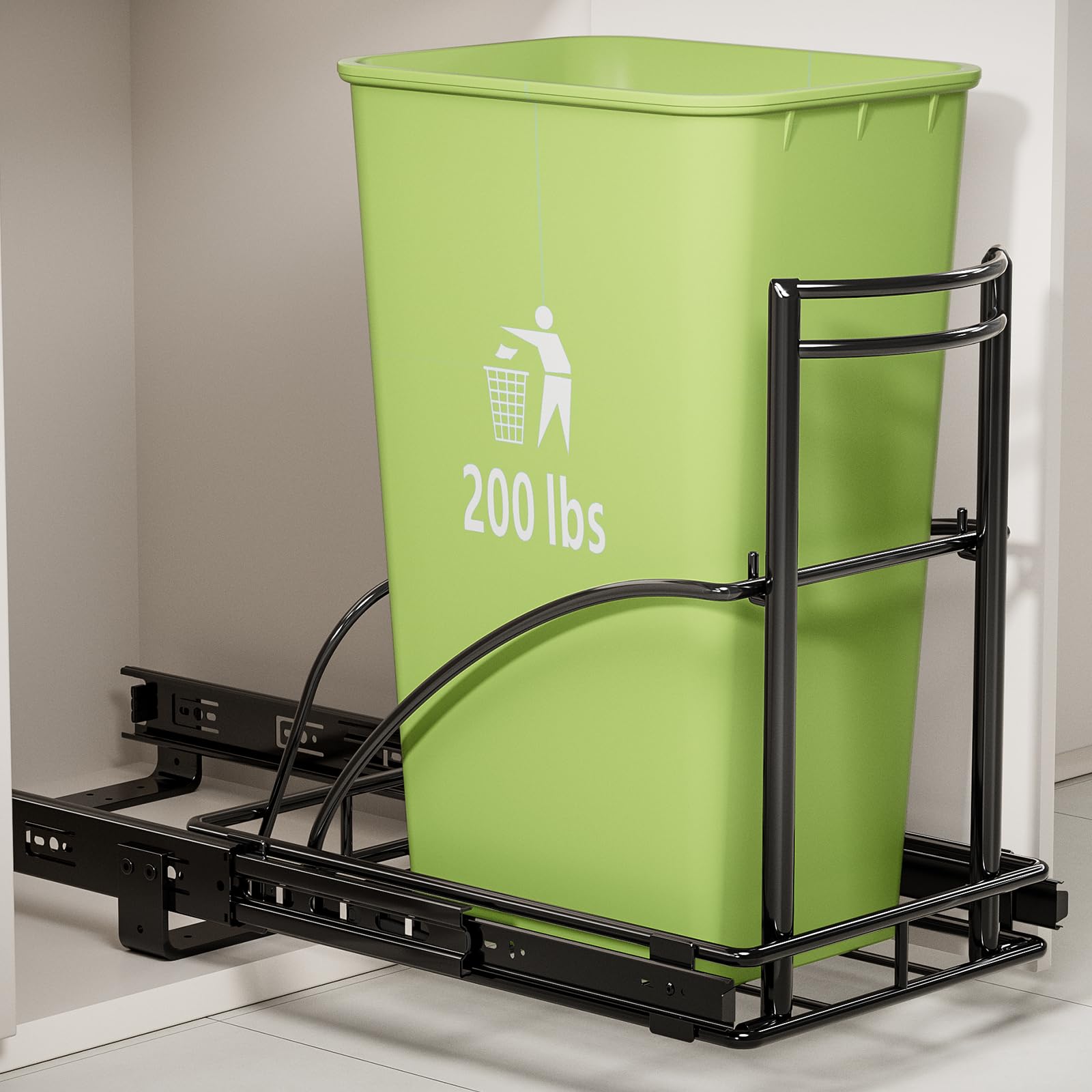 Photo 1 of Under Sink Trash Can Pull Out, Reinforced Heavy Duty Steel Frame Slider, No Can/Fits 7-13 Gal 50Qt Garbage Bin/Quiet Close Slides, Pull Out Trash Can Under Counter for Minimum Cabinet 13"Wx19"Dx17"H