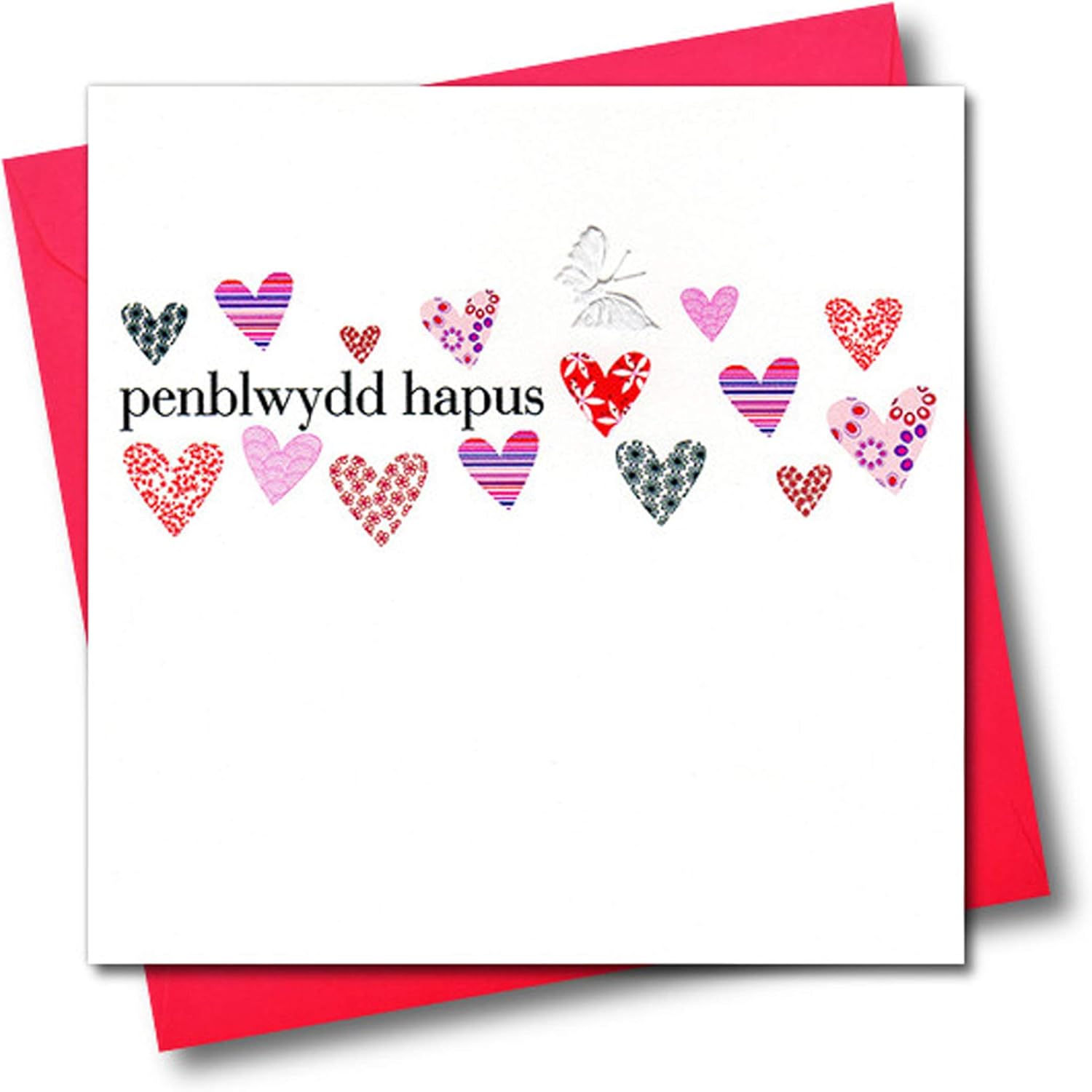 Claire Giles Greeting Cards, Welsh Happy Birthday Card, Penblwydd Hapus, Hearts Design Birthday Greeting Card