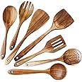 Wooden Spoons for Cooking, ADLORYEA Wood Kitchen Utensils Set, Natural Teak Wooden Cooking Utensils set for Nonstick Cookware, 7-Piece Sturdy Eco-friendly and Healthy Wooden Spatula for Cooking