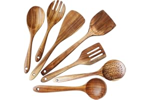 Wooden Spoons for Cooking, ADLORYEA Wood Kitchen Utensils Set, Natural Teak Wooden Cooking Utensils set for Nonstick Cookware