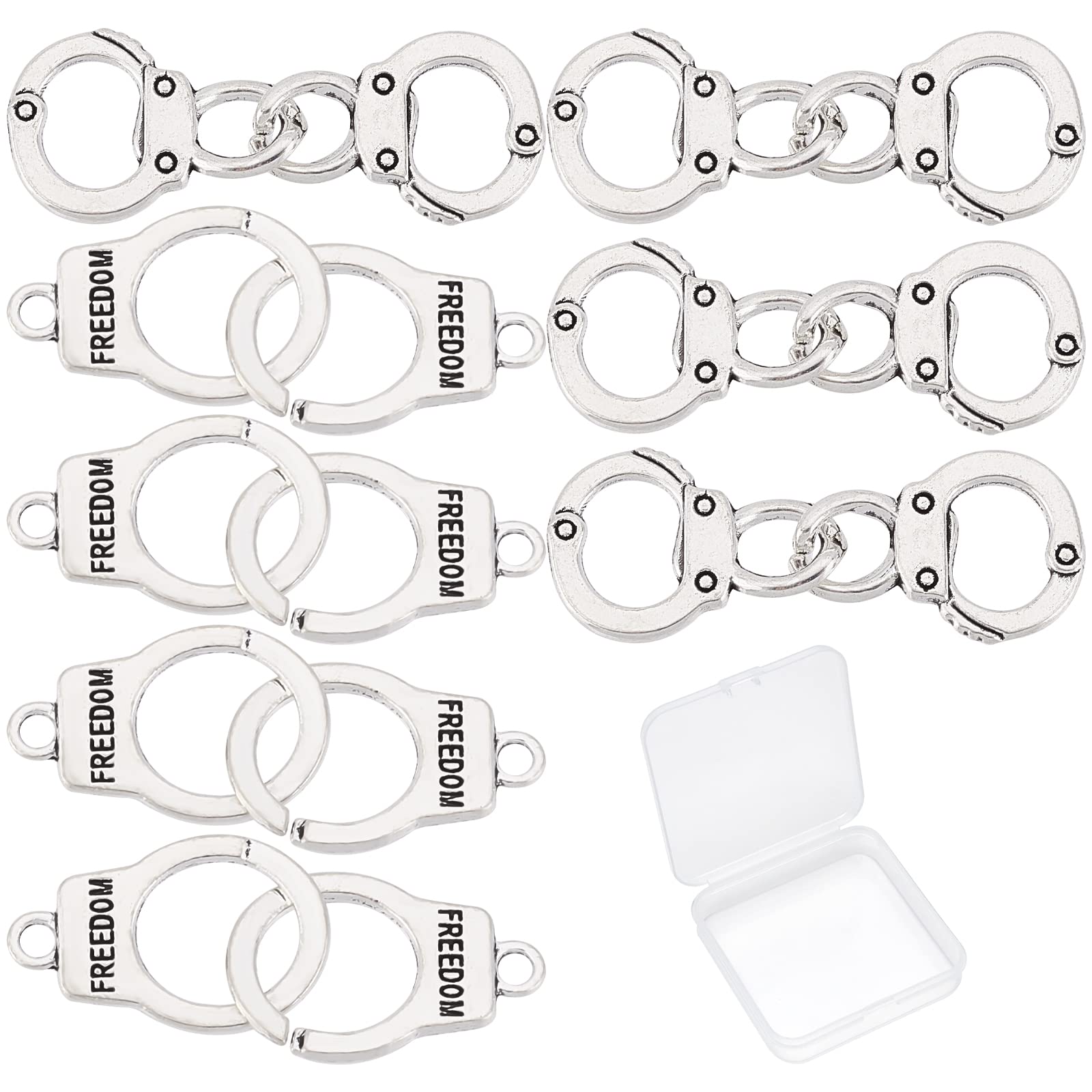 SUNNYCLUE 1 Box 40Pcs 2 Style Antique Silver Handcuffs Freedom Charms Tibetan Style Alloy Connector Charms Pendants for jewellery Making Charm Bracelets Necklace Findings Accessories Craft DIY Supply