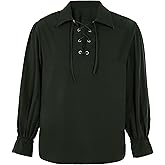 Karlywindow Men's Medieval Pirate Shirts Lace Up Stand Collar Wide Cuff Halloween Costume Shirt Tops