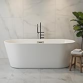 Freestanding Bathtub 67 inch Acrylic Soaking Tub – Modern Oval Freestanding Tub with Chrome Drain & Overflow for Home Spa or Bathroom Relaxation