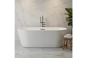 ELITEEDGE Freestanding Bathtub 67 inch Acrylic Soaking Tub – Modern Oval Freestanding Tub with Chrome Drain & Overflow for Home Spa or Bathroom Relaxation