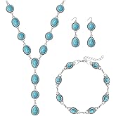 NEWITIN 4 Pieces Silver Bohemian Jewelry Set for Women Fashion Costume Jewels Turquoise Necklace Bracelet Earrings Western Turquoise Jewelry Set for Women