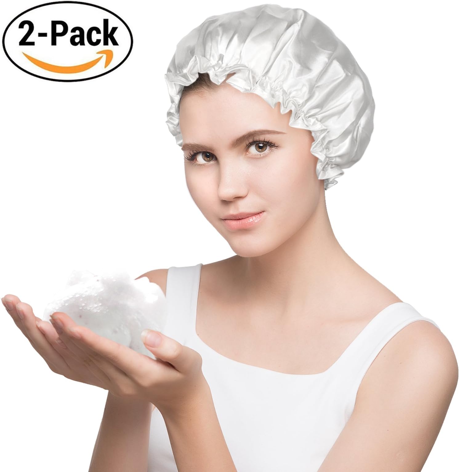 Fantcen Shower Cap, Polyester Satin Edge Shower Cap 2 Pack White
