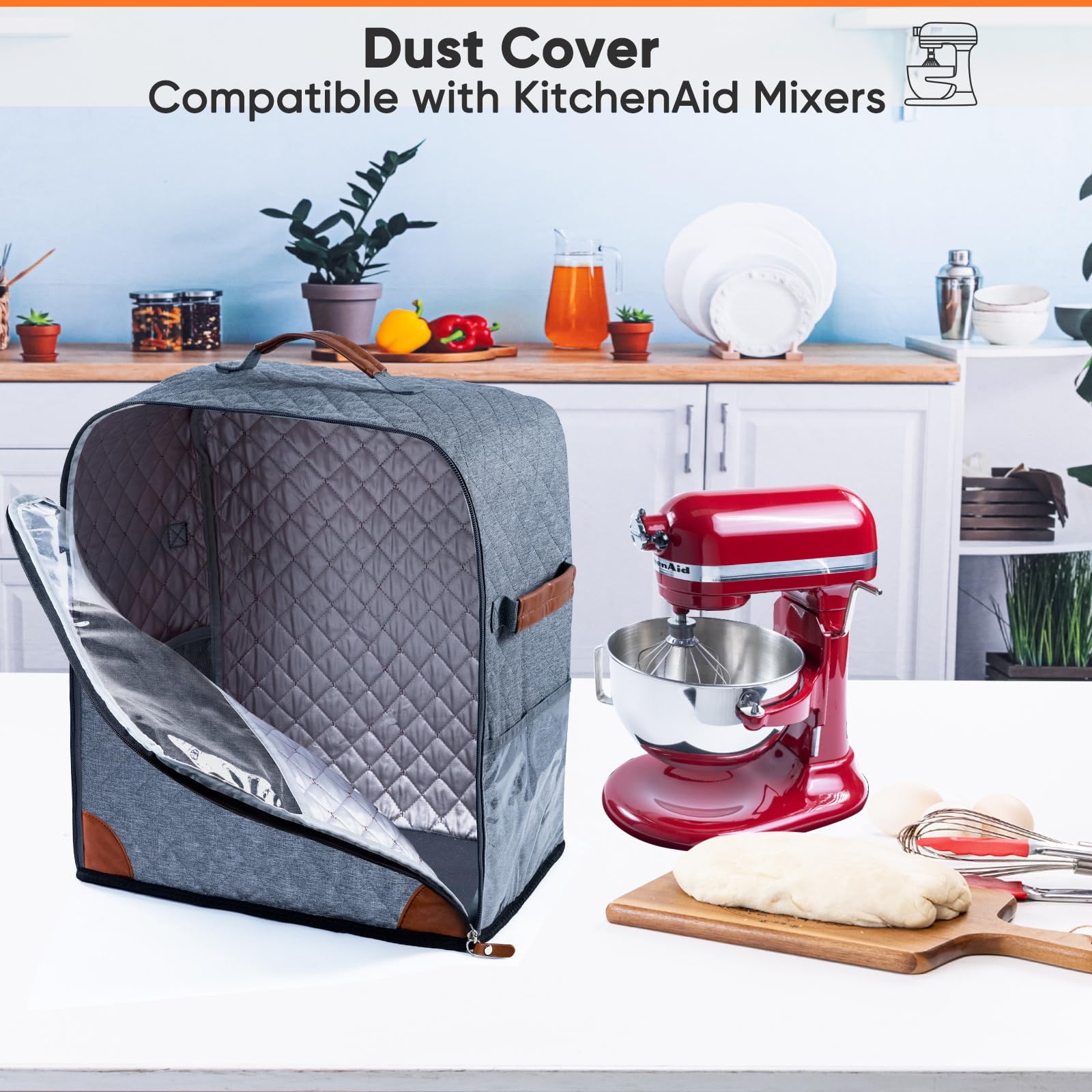 BAGSPRITE Stand Mixer Cover with Appliance Sliders Base Compatible with KitchenAid Mixer-Storage Bag for 6/7/8 Quart with Pockets for Kitchen Aid Accessories and Attachments