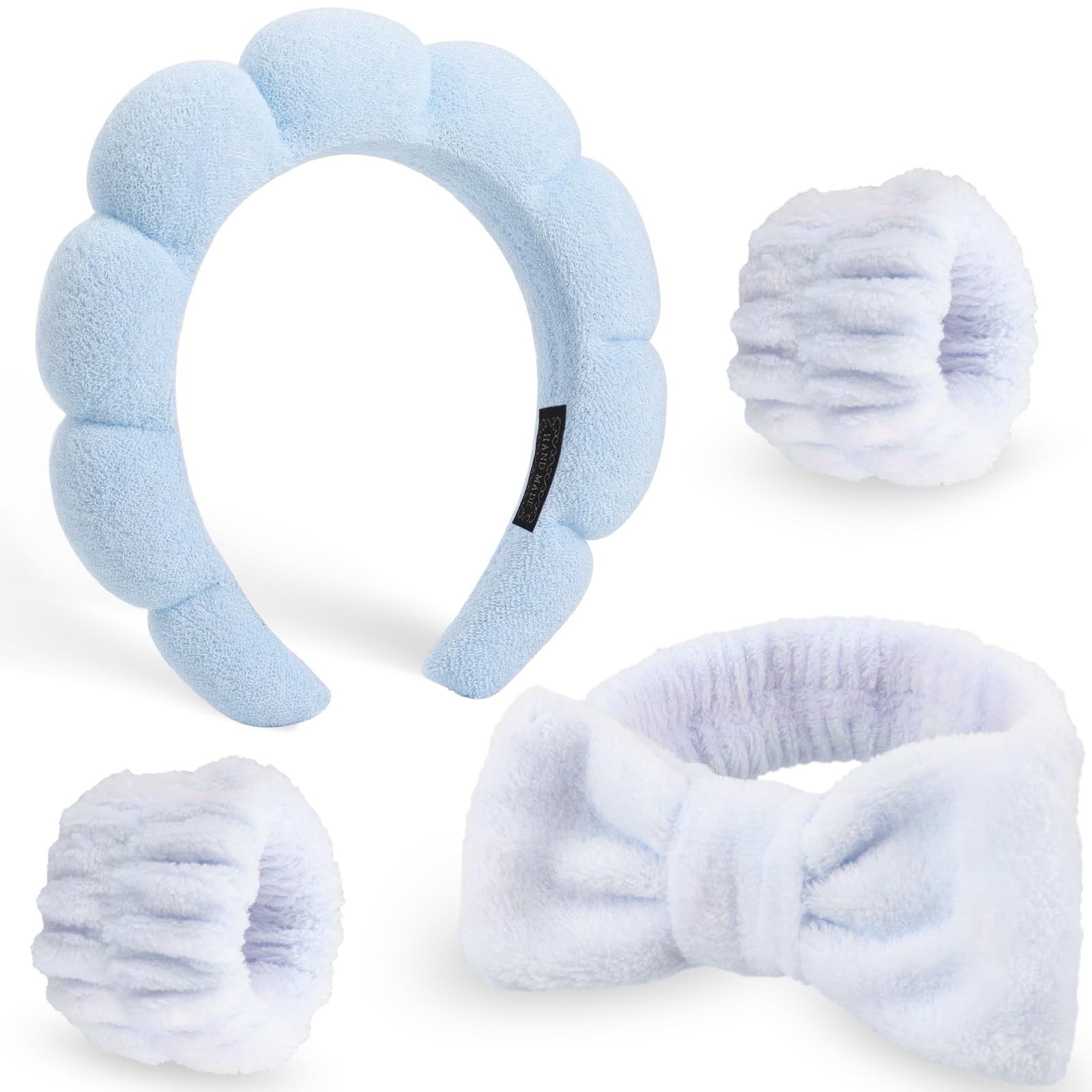 DRESHOW Spa Headband for Washing Face Skincare Hairbands Face Washing Wristband Set Makeup Terry Cloth Towel Headbands for Skincare Sponge Puffy Make Up Hair Band for Women Girls