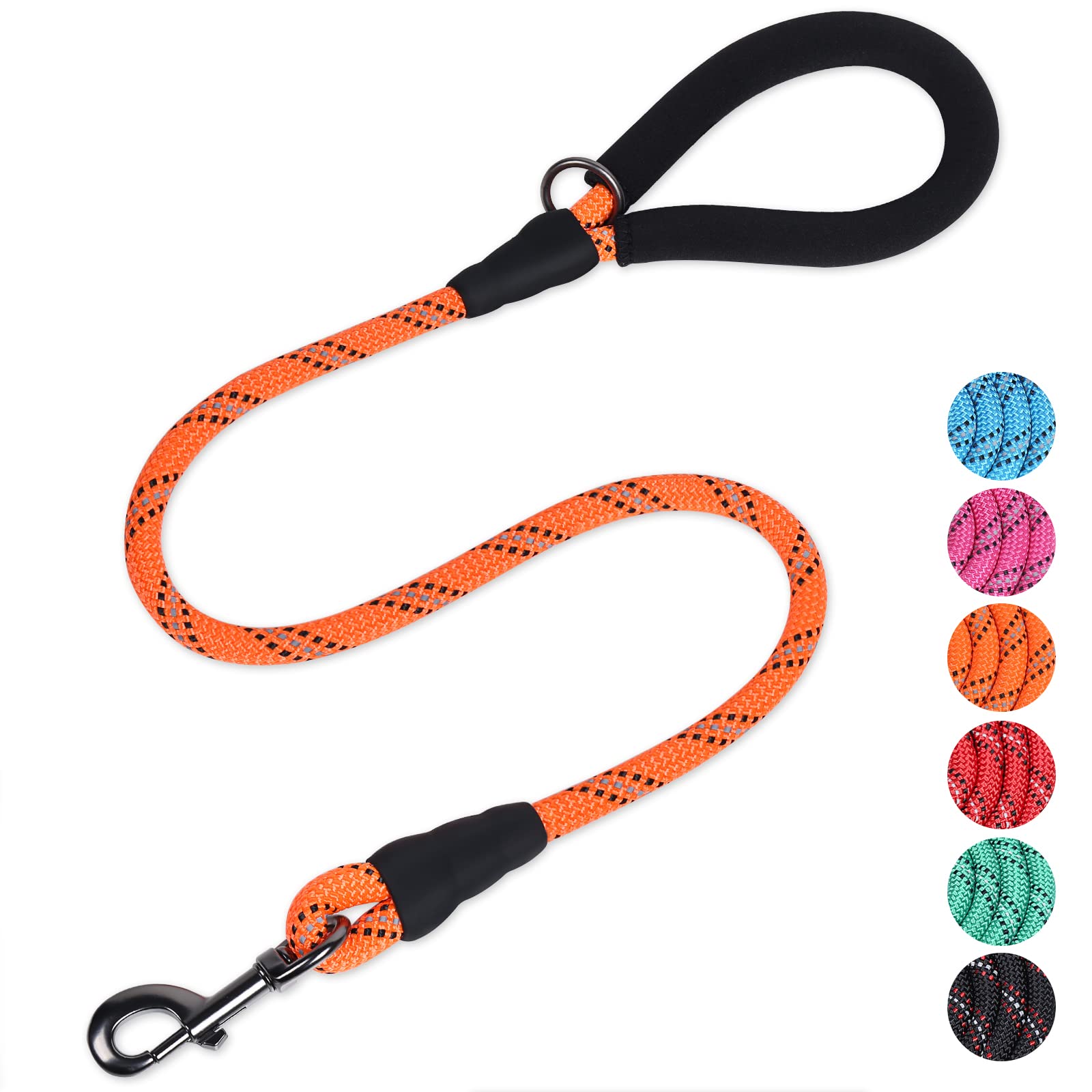 VIVAGLORY Rope Dog Lead Roperex Dog Lead, Leash with Soft Padded Handle for Walking & Training, Strong Rope & Reflective Heavy Duty for Pet, 90 x 0.8cm, Orange