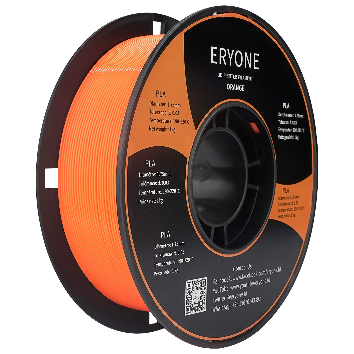 ERYONE PLA Filament 1.75mm, 3D Printer Filament PLA, Dimensional Accuracy +/-0.03mm, 1kg 1 Spool(2.2lbs),Orange - Image 3