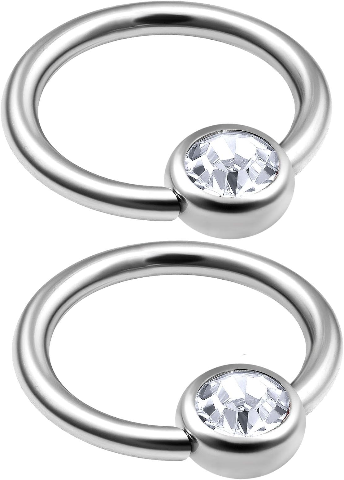 bodyjewelrytrend 2pcs 16g Captive Bead Helix Tragus Rook Cartilage Nose Eyebrow Septum Triple daith Hoop 4mm Bezel Set Crystal Pick Color
