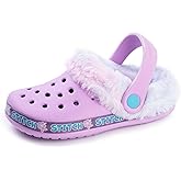 Disney Lilo & Stitch Kids Clogs | Purple Rubber Slip-Ons with Stitch Charm | Childrens Fur-Lined Sandal Slides