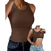 GKBK Tank Top for Women Built in Bra High Neck Ribbed Basics Tops Racerback Fitted Bra Tanks
